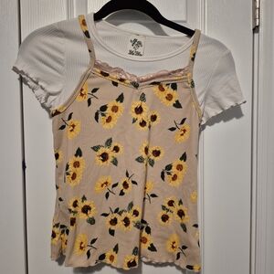 Floral Sunflower Print Girl's Top